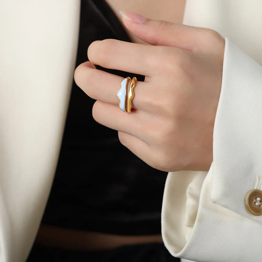 Vibrant Blue Enamel and Gold-Tone Ring, A Playful Accessory for Any Style
