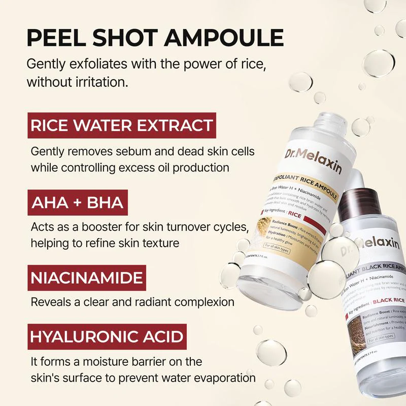 AQA Glow Rice Ampoule Duo - Serums for Brightening, Exfoliating, and Moisturizing - Suitable for All Skin Types