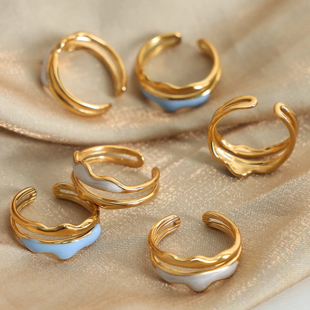 Vibrant Blue Enamel and Gold-Tone Ring, A Playful Accessory for Any Style